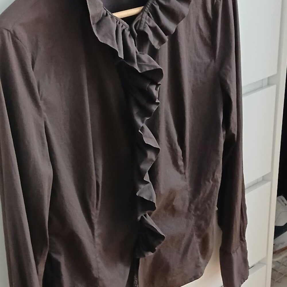 Les Copains Cotton Ruffle front Blouse- size 10 - Picture 2 of 4